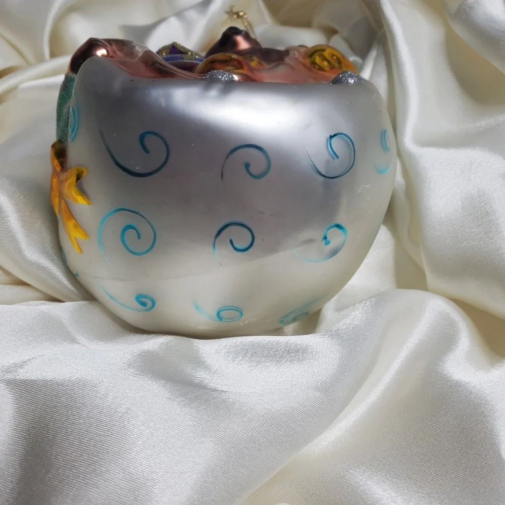 Vintage Hand Blown Mercury Glass Santa‎ Sleigh Christmas Ornament Hand Painted